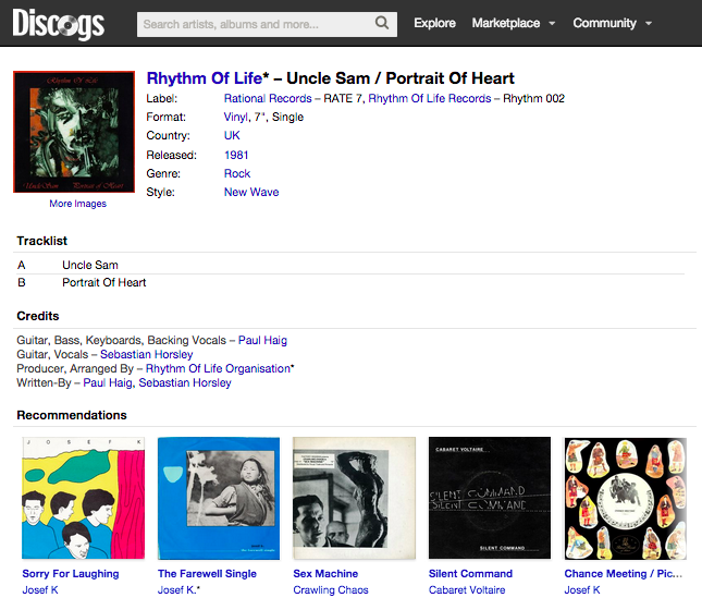 Discogs Uncle Sam Page